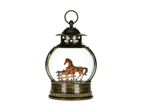 Globe lumineux cheval avec neige tourbillonnante