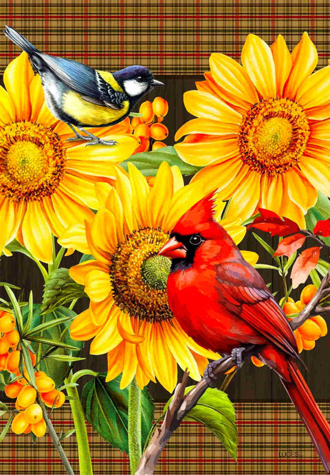 Drapeau décoratif "Cardinal et tournesols"