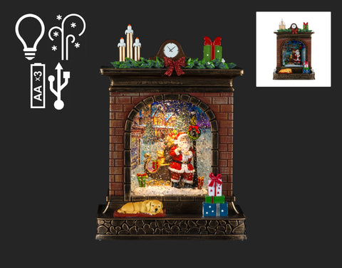 Cheminée décorative Père Noël avec globe lumineux