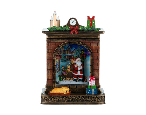 Cheminée décorative Père Noël avec globe lumineux