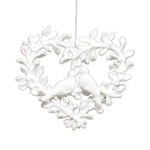 Ornement cœur givré avec oiseaux