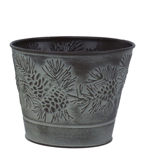 Pot en métal gris avec motifs de cocottes