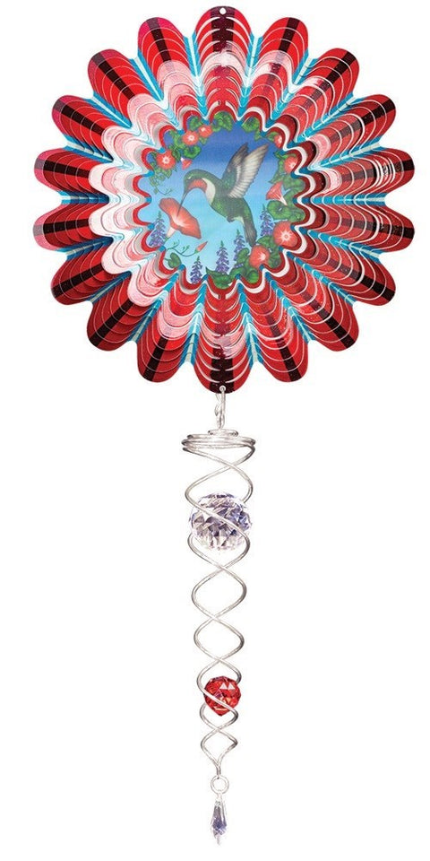 Ensemble tourne-vent – Colibri rouge animé avec torsade de cristal