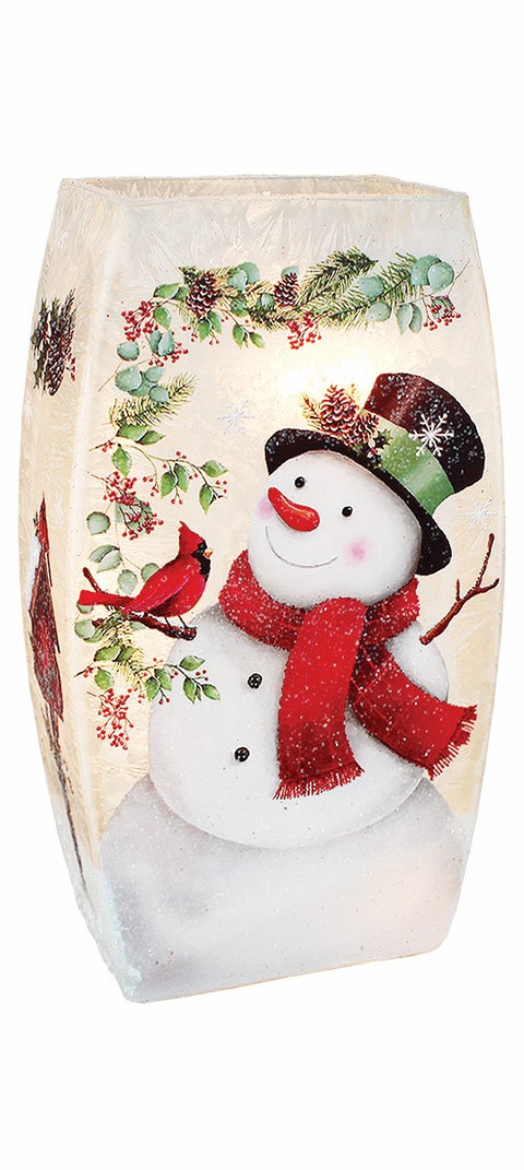 Vase illuminé bonhomme de neige et cardinal