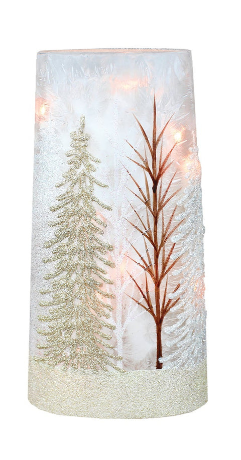 Vase lumineux en verre givré sapin doré