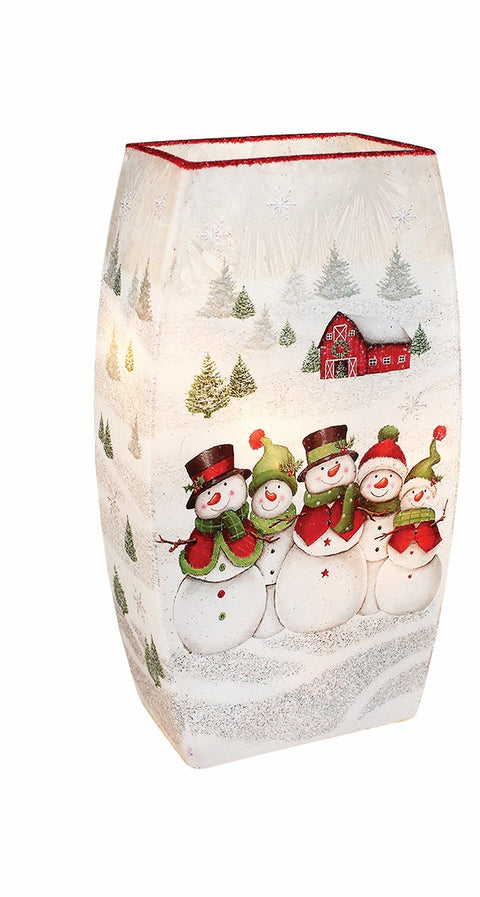 Vase illuminé famille de bonshommes de neige