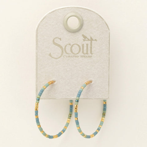 Boucles d’oreilles créoles en perles Miyuki – Turquoise et doré