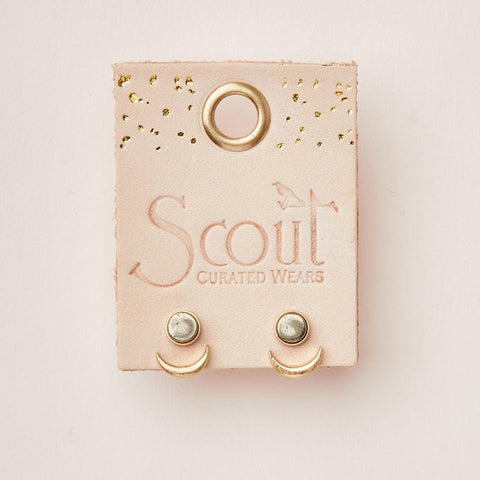 Boucles d’oreilles lune et pierre de pyrite – Énergie positive