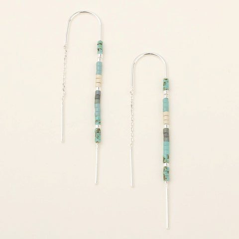 Boucles d’oreilles longues en perles Miyuki – Turquoise et neutres