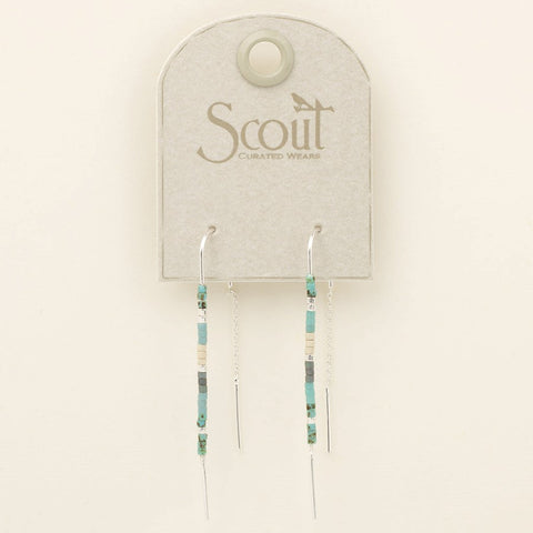 Boucles d’oreilles longues en perles Miyuki – Turquoise et neutres