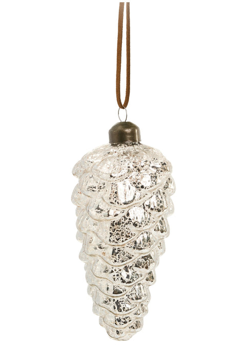 Boule de Noël argent en forme de cocotte de pin
