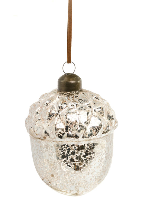 Boule de Noël argent en forme de châtaigne