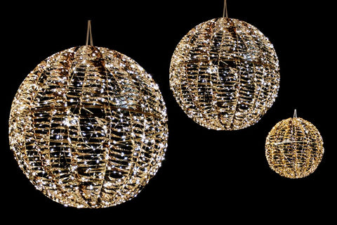 Boule décorative suspendue à DEL – Fini or brillant