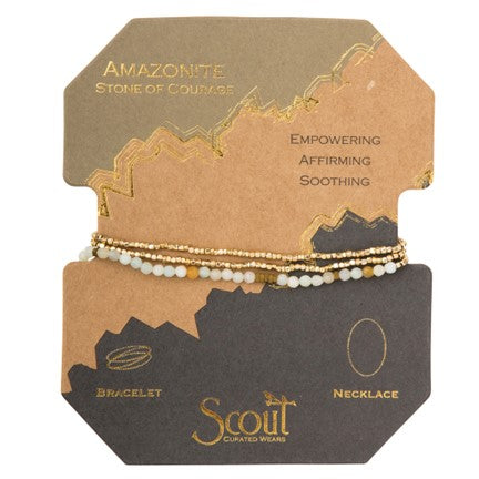 Bracelet-collier 3 tours – Amazonite et perles dorées
