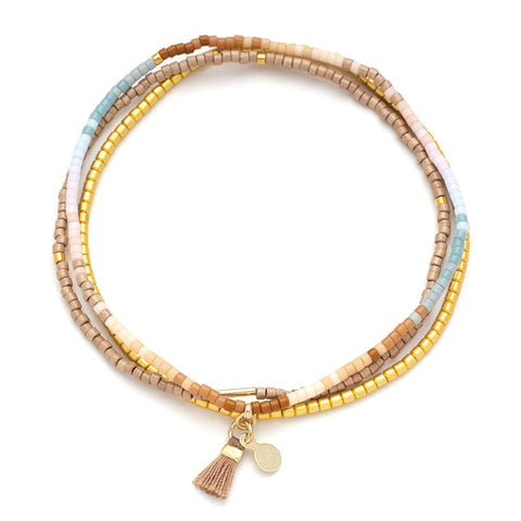 Ensemble de 3 bracelets empilables – Perles Miyuki Delica dorées et tons caramel