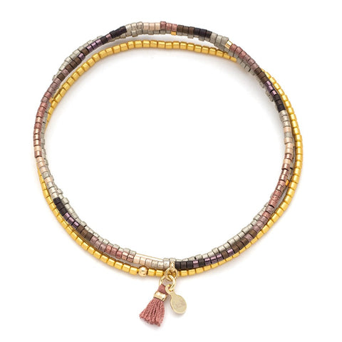 Ensemble de 3 bracelets empilables – Perles Miyuki Delica prune et doré