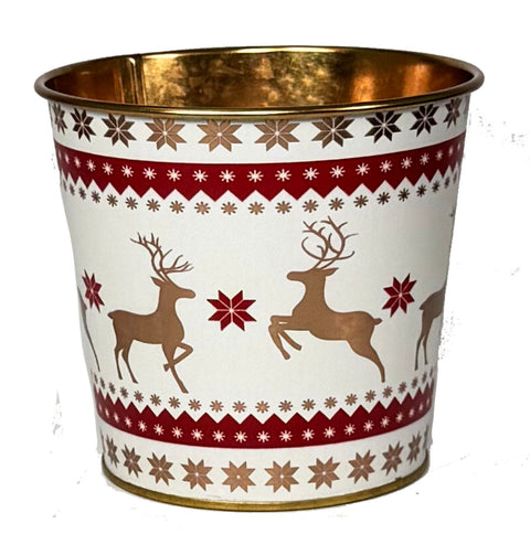 Cache-pot en métal blanc et doré orné de cerfs