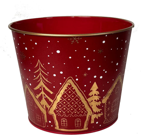 Cache-pot en métal "Village de Noël"