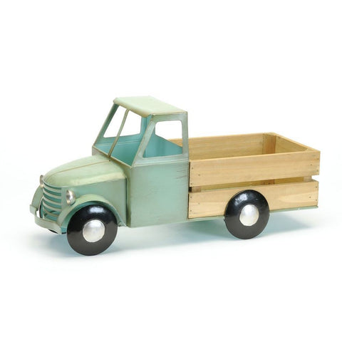 Camion décoratif en métal vert et bois