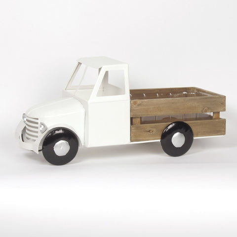Camion décoratif en métal blanc et bois