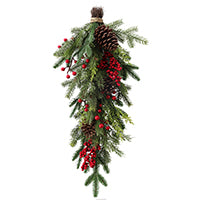 Couronne en forme de larme avec cocottes et baies rouges