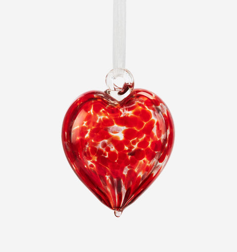 Décoration en forme de cœur en verre soufflé rouge