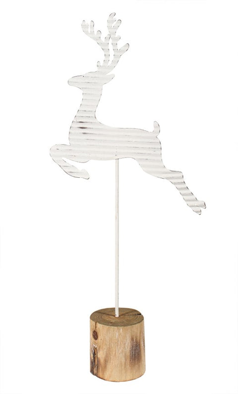 Décoration de cerf en métal blanc avec base en bois