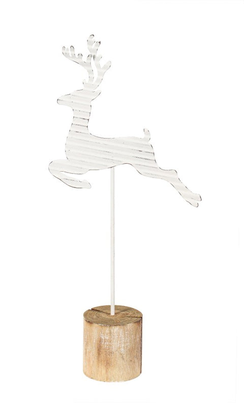 Décoration de cerf en métal blanc avec base en bois