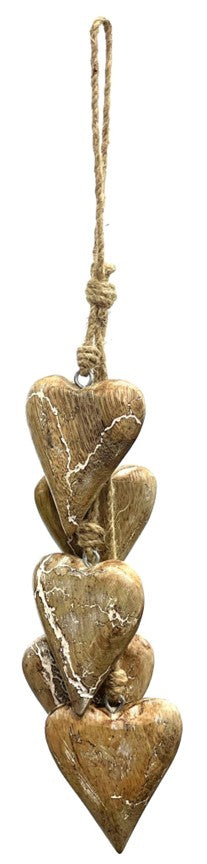 Chaîne décorative de cœurs en bois naturel