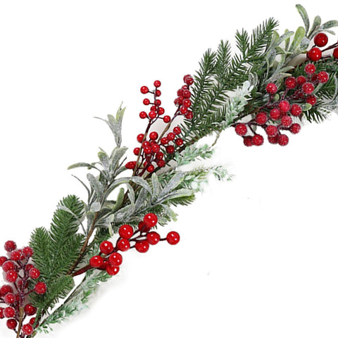 Guirlande de baies rouges mixtes, gui et verdure