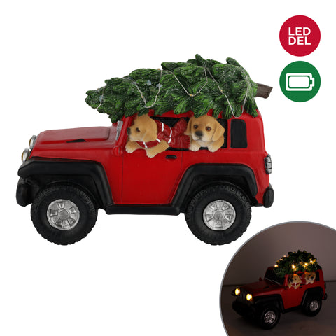 Décoration de Noël Jeep rouge avec chiots