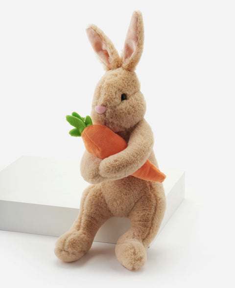 Peluche de lapin assis avec carotte