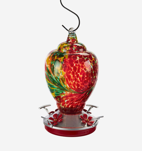 Mangeoire à colibri en verre coloré rouge