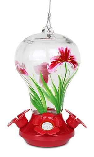 Mangeoire pour Colibris en Verre avec motif de fleur
