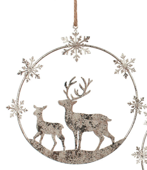 Ornement cerfs en métal avec flocons