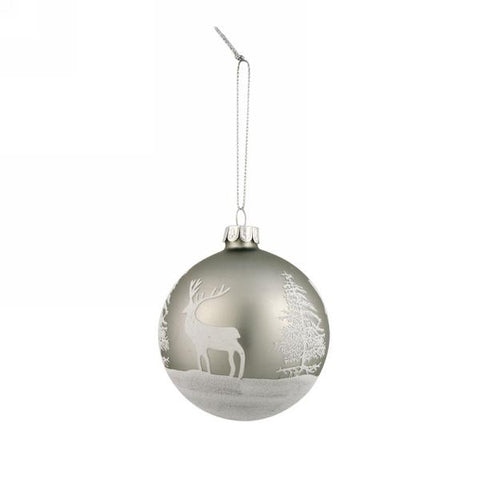 Boule de Noël grise avec motif de cerfs et sapins