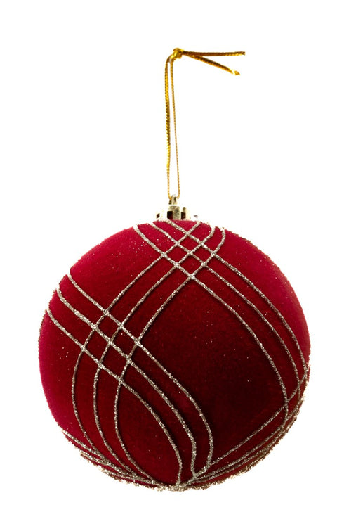 Boule de Noël en tissu rouge avec lignes courbes