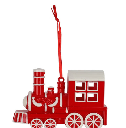 Ornement de locomotive rouge et blanche