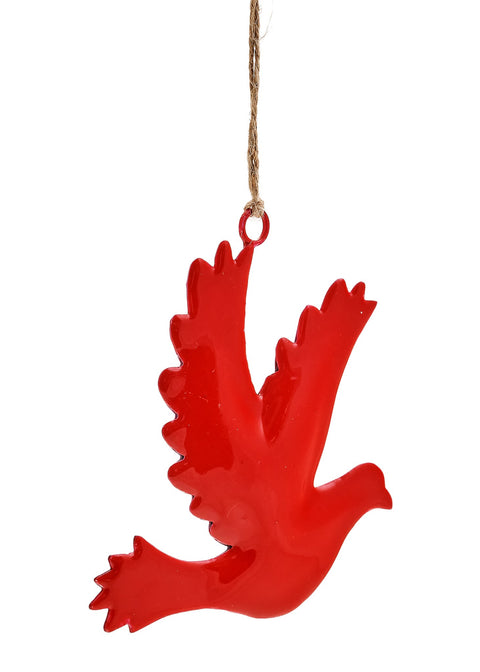 Ornement oiseau volant en fer émaillé rouge