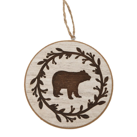 Ornement rond en bois motif ours