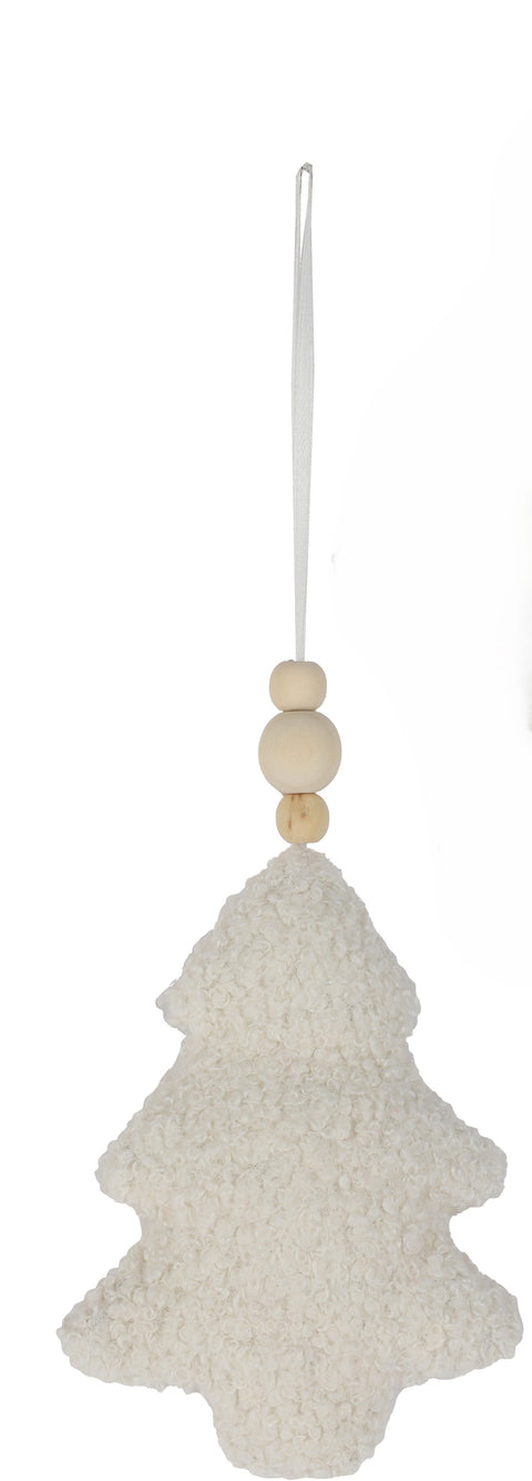 Ornement de sapin en tissu bouclé blanc