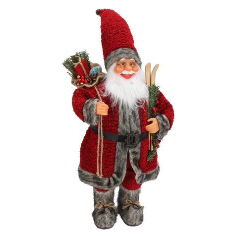 Père Noël en manteau rouge et fourrure grise