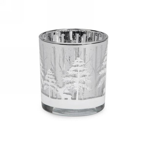 Porte-lampion argent à motif de sapin blanc