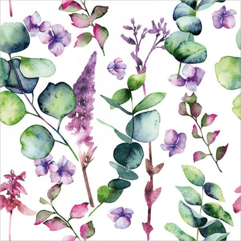 Serviette de table "Feuillage vert et mauve"