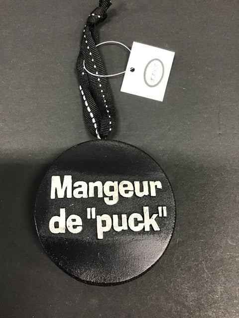 Ornement de rondelle de hockey "Mangeur de puck"