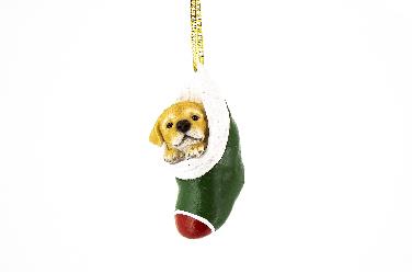 Ornement de chien golden dans un bas