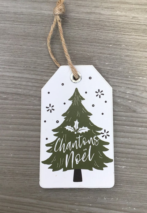 Ornement étiquette en bois "Chantons"