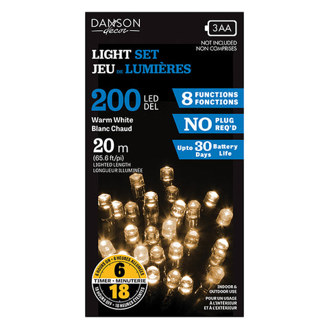 Jeu de 200 lumières au LED blanc chaud