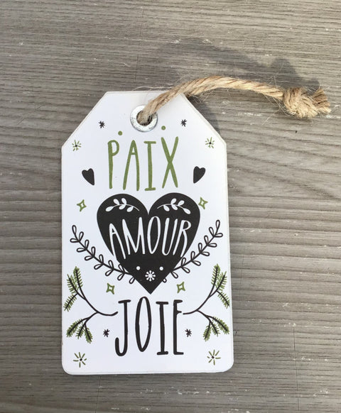 Ornement étiquette en bois "Paix"