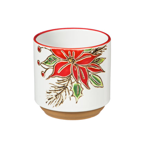 Cache-pot en céramique avec poinsettia
